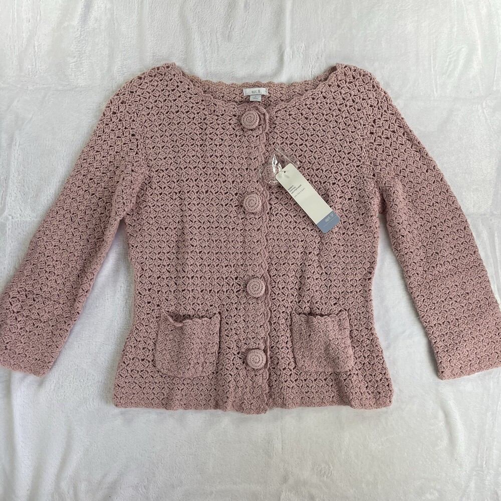 NWT Flaw Women’s S Crochet Cardigan Apt9 Pastel Pink Cottagecore Fairy Y2K